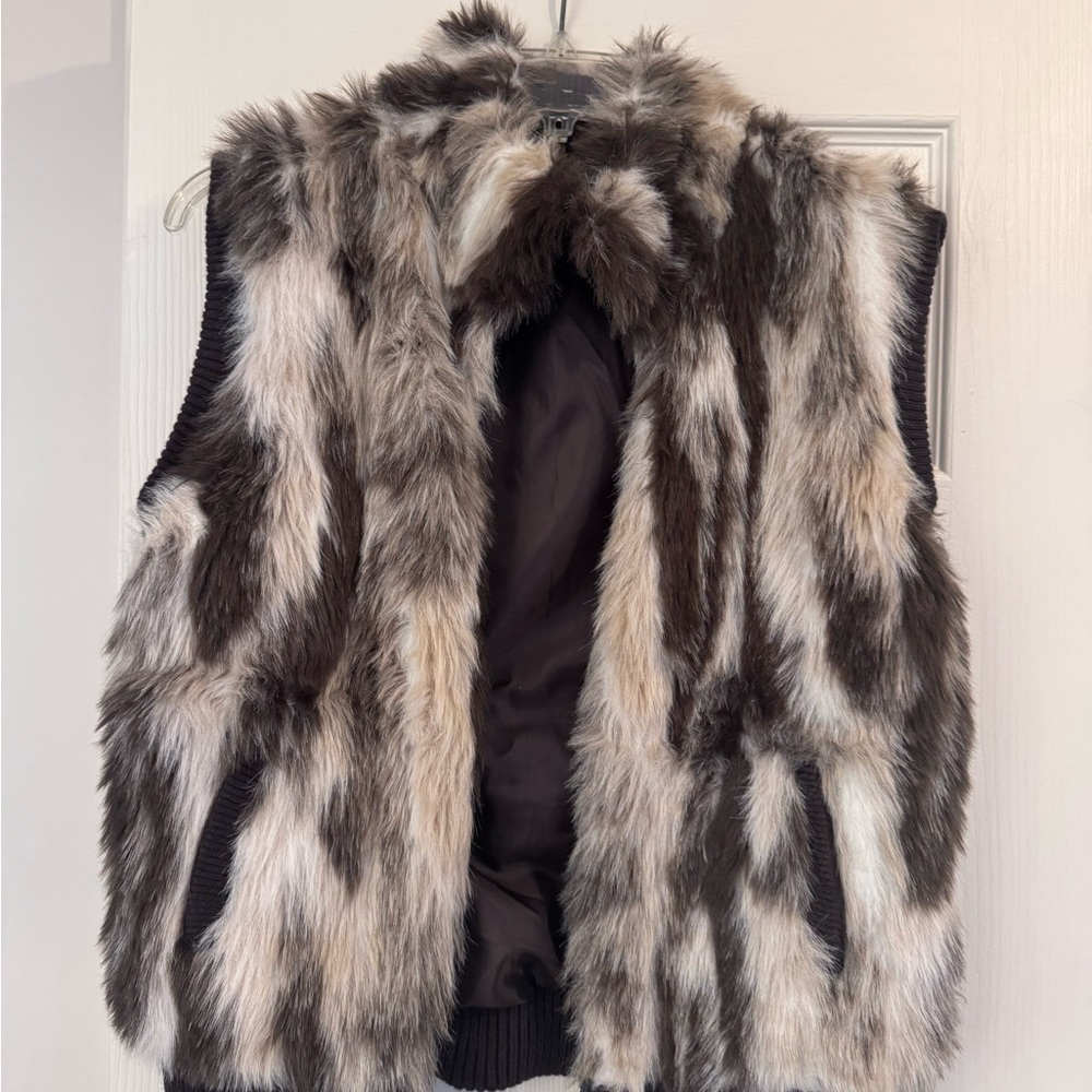 Essentials by Milano Brown and Cream Faux Fur Vest